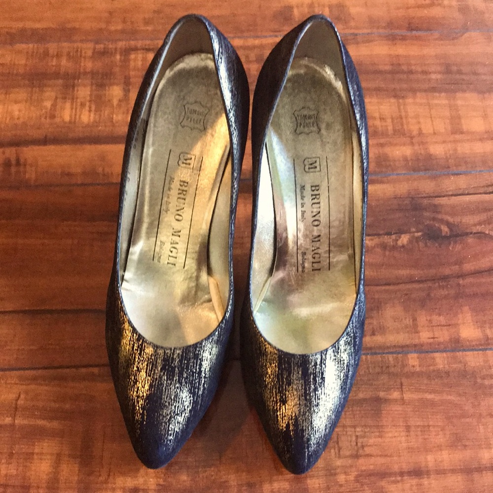 Bruno Magli black and gold suede heels - vintage